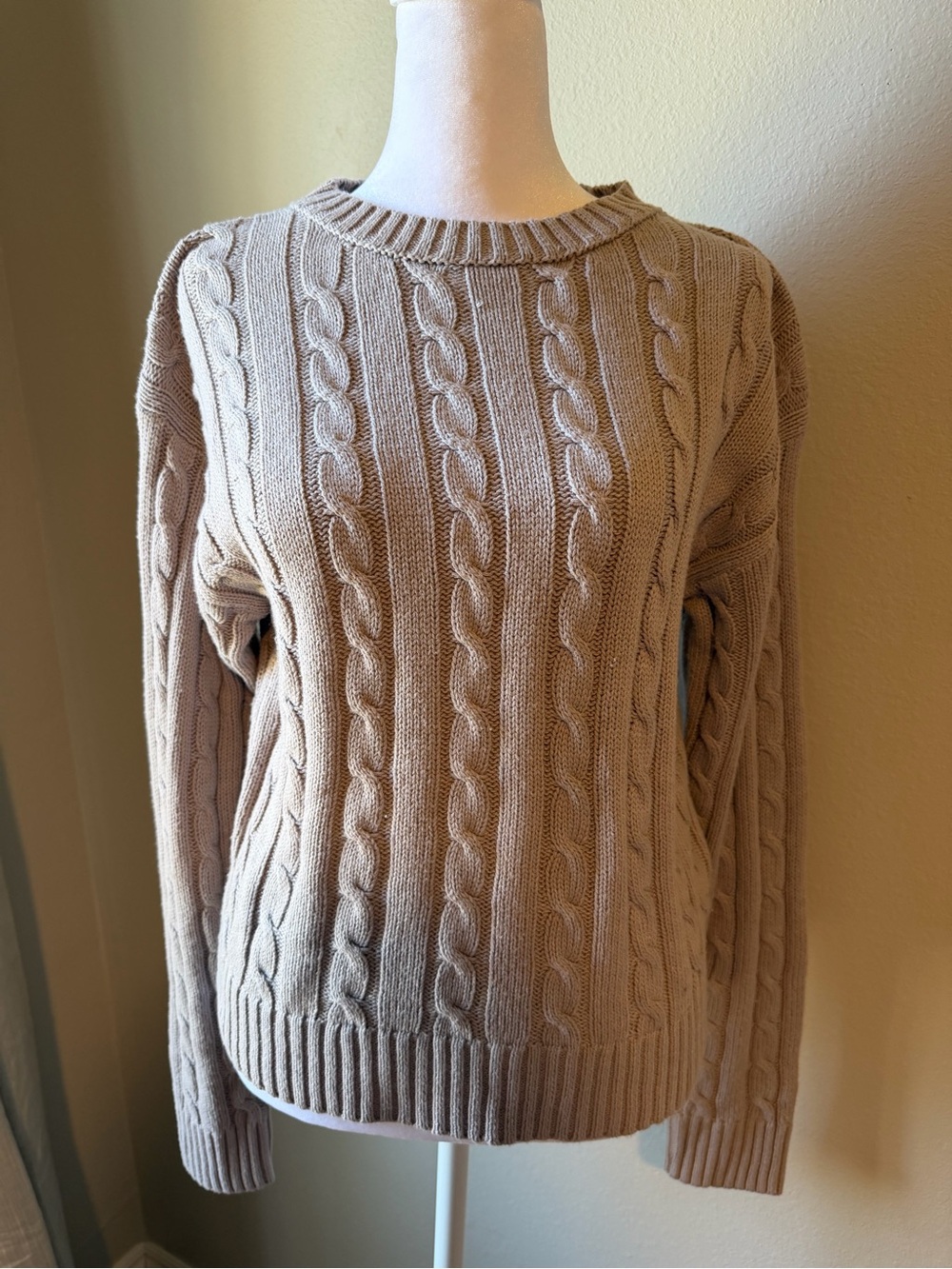wild fable Cable Knit Crewneck Sweater in Beige